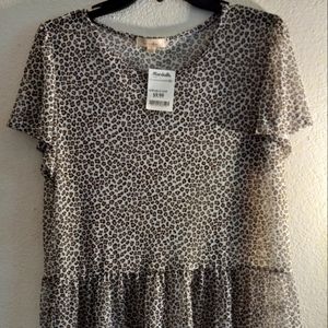 Sheer Leopard Print Short Sleeve Top